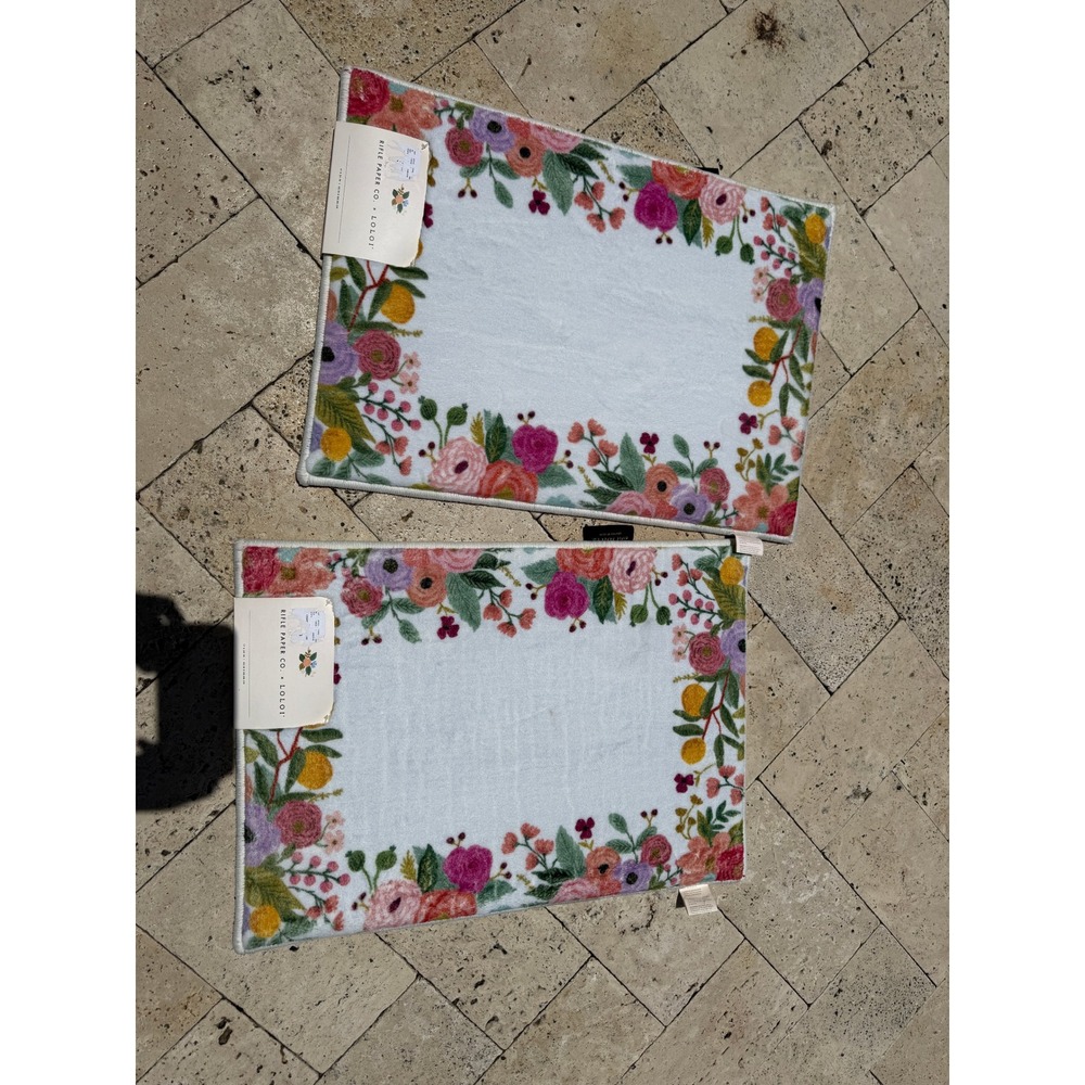 Rifle Paper Co x Loloi Floral Bath Rug Set 2 17x24 White Pink Botanical Garden